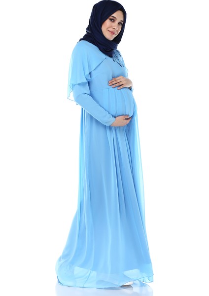 Baby Shower Melek Kol Tesettür Bebe Mavi Hamile Elbisesi