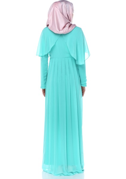 Baby Shower Melek Kol Tesettür Mint Yeşil Hamile Elbisesi modelleri