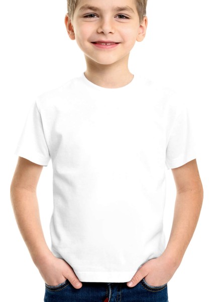 Düz Baskısız Basic Beyaz Kısa Kollu Unisex Çocuk T-Shirt
