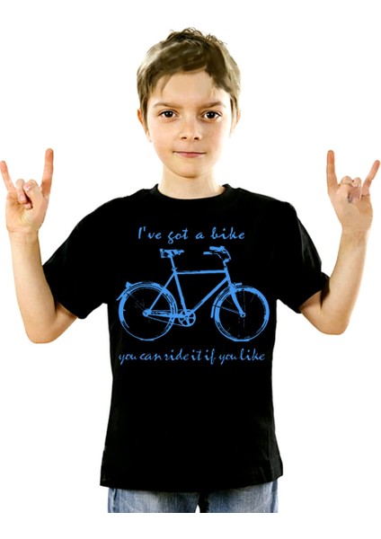 Benim Bisikletim Siyah Kısa Kollu Unisex Çocuk T-Shirt