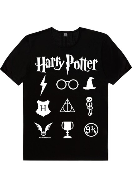 Hp Semboller Siyah Kısa Kollu Unisex Çocuk T-Shirt