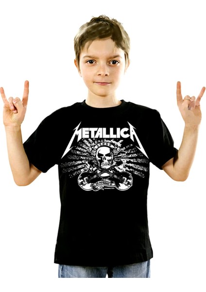 Metallica Kurukafa Siyah Kısa Kollu Unisex Çocuk T-Shirt