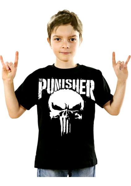 Cezalandırıcı Siyah Kısa Kollu Unisex Çocuk T-Shirt