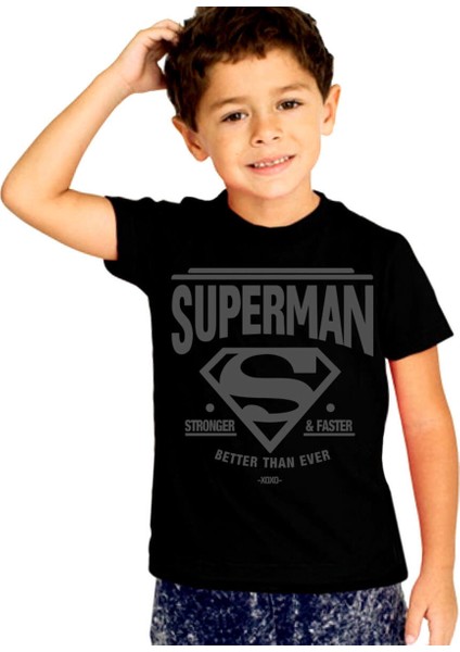 Süperadam Siyah Kısa Kollu Unisex Çocuk T-Shirt