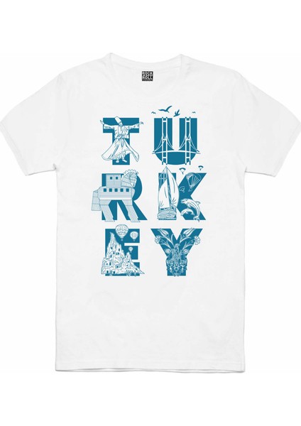 Türkiye Harfler Beyaz Kısa Kollu Unisex Çocuk T-Shirt
