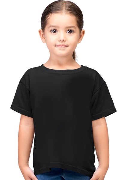 Düz Baskısız Basic Siyah Kısa Kollu Unisex Çocuk T-Shirt