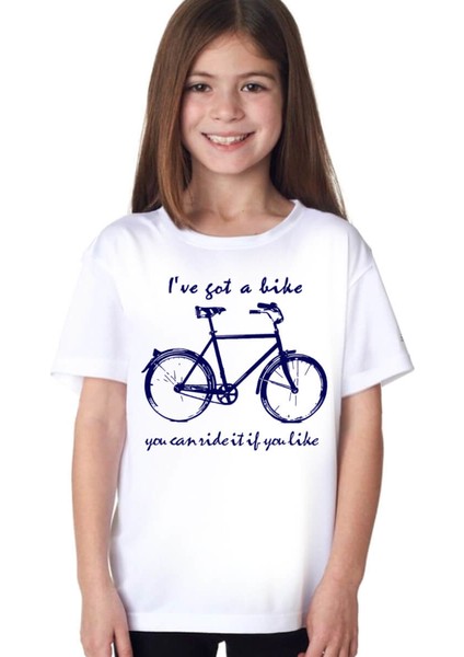 Benim Bisikletim Beyaz Kısa Kollu Unisex Çocuk T-Shirt