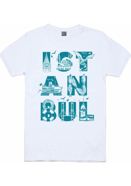 İstanbul Harfler Beyaz Kısa Kollu Unisex Çocuk T-Shirt