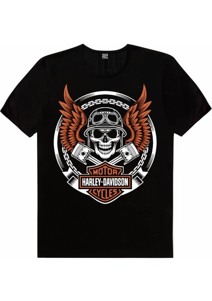 Motorcu Kurukafa Siyah Kısa Kollu Unisex Çocuk T-Shirt