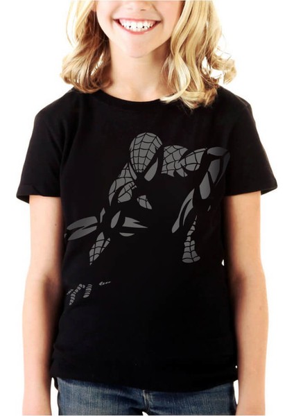 Örümcek Abi Siyah Kısa Kollu Unisex Çocuk T-Shirt