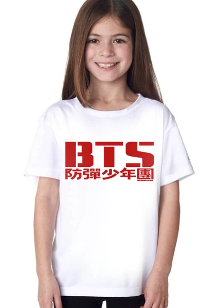 Bts Beyaz Kısa Kollu Unisex Çocuk T-Shirt