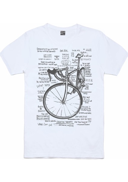 Yarış Bisikleti Beyaz Yazılar Kısa Kollu T-Shirt