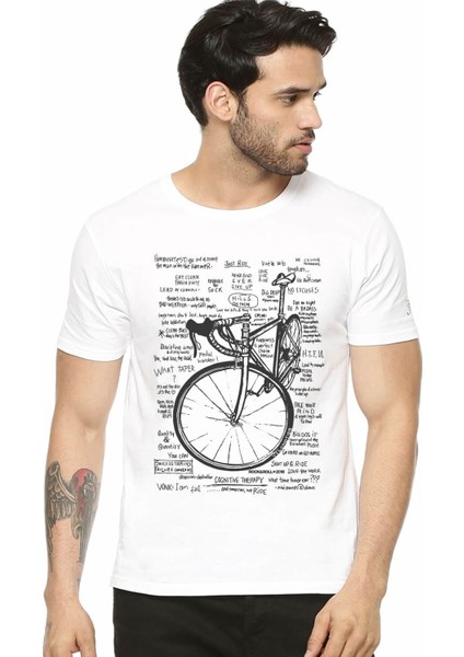 Yarış Bisikleti Beyaz Yazılar Kısa Kollu T-Shirt fiyatları