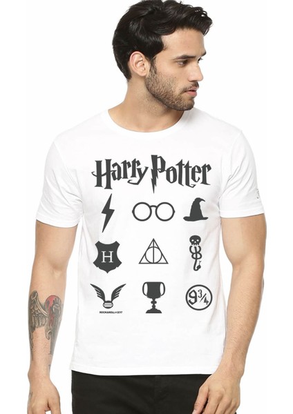 Hp Semboller Beyaz Kısa Kollu T-Shirt