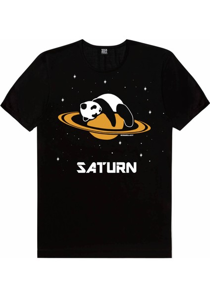 Satürnde Panda Siyah Kısa Kollu T-Shirt