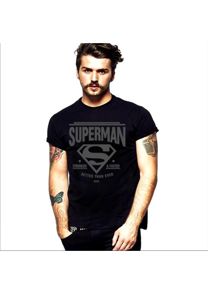 Süperadam Siyah Kısa Kollu T-Shirt