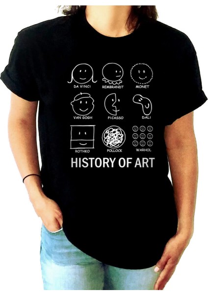 Sanat Tarihi Siyah Kısa Kollu Kadın Kadın T-Shirt