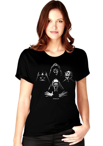 Dört Kafa Yıldız Savaşları Siyah Kısa Kollu Kadın Kadın T-Shirt