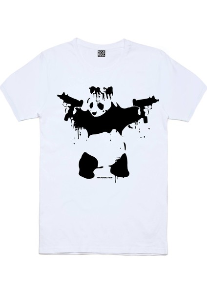 Uzi Tabancalı Panda Beyaz Kısa Kollu Kadın Kadın T-Shirt fiyatları