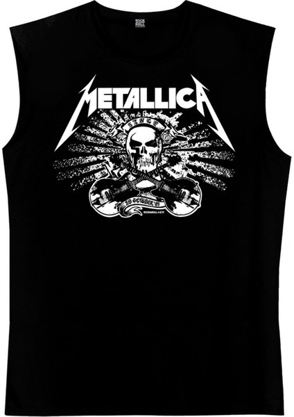 Metallica Kurukafa Siyah Kesik Kol Kolsuz T-Shirt Atlet