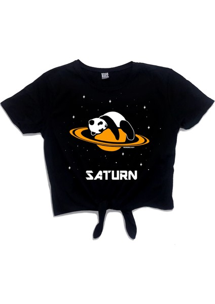 Satürnde Panda Siyah Kesik Crop Top Bağlı Kadın T-Shirt fiyatları