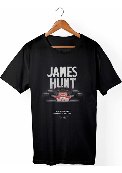James Hunt Formula F1 Unisex Ve Erkek Kesim Siyah T-Shirt