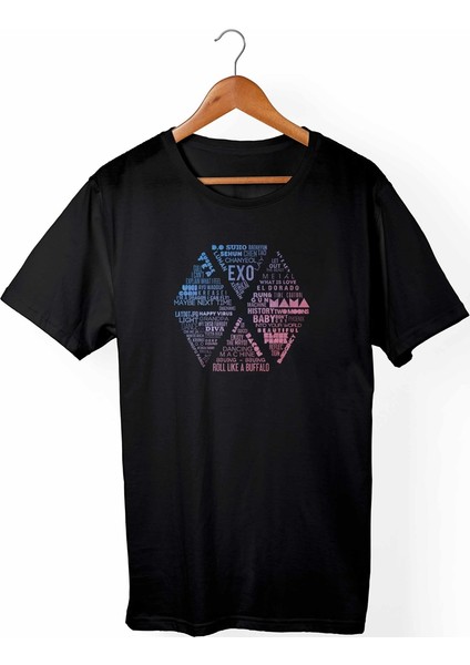 Exo K-Pop Unisex Ve Erkek Kesim Siyah T-Shirt