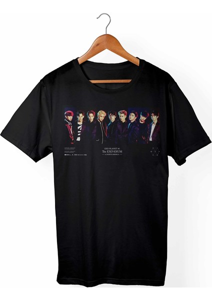 Exo K-Pop Unisex Ve Erkek Kesim Siyah T-Shirt