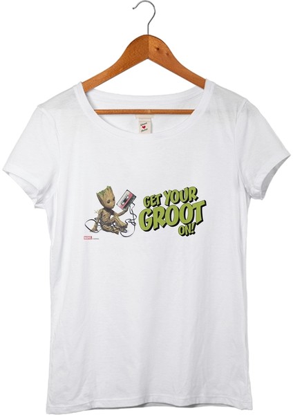 Galaksinin Koruyucuları-İ'M Groot Kadın Beyaz T-Shirt