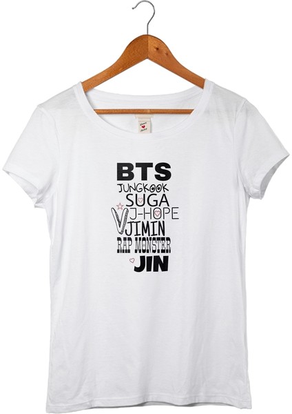 K-Pop Bts Kadın Beyaz T-Shirt