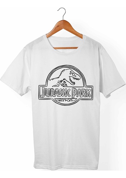 Jurassic Park Unisex-Kadın Beyaz T-Shirt