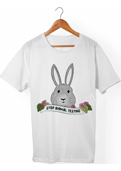 Vegan-Stop Animal Testing Unisex-Erkek Beyaz T-Shirt