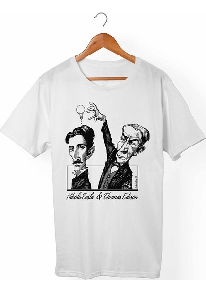 Tesla Edison Unisex-Kadın Beyaz T-Shirt