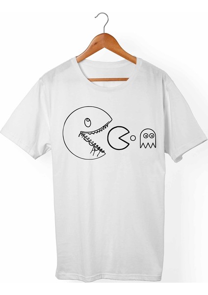 Pac- Man Unisex-Erkek Beyaz T-Shirt