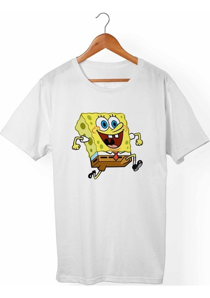 Süngerbob Unisex-Kadın Beyaz T-Shirt