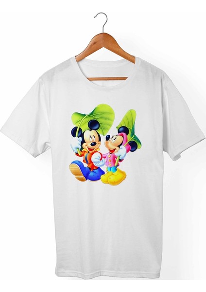 Mickey Mouse Unisex-Kadın Beyaz T-Shirt