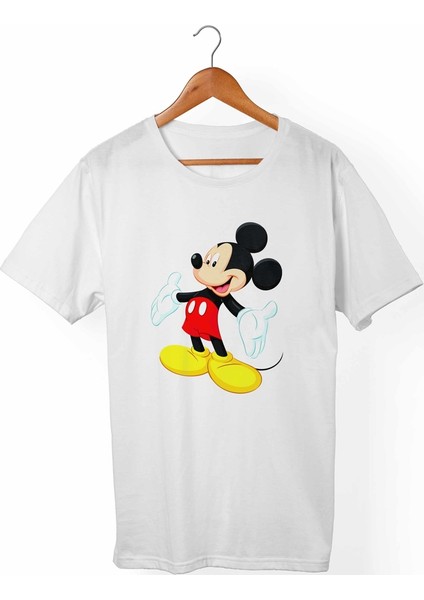 Mickey Mouse Unisex-Kadın Beyaz T-Shirt