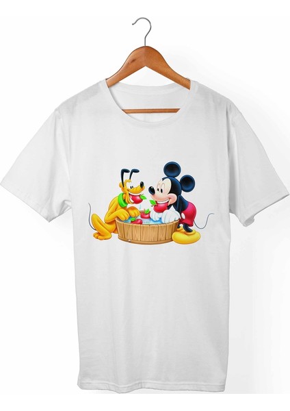 Mickey Mouse Unisex-Kadın Beyaz T-Shirt