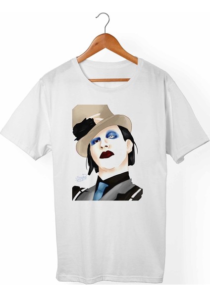 Marilyn Manson Unisex-Erkek Beyaz T-Shirt