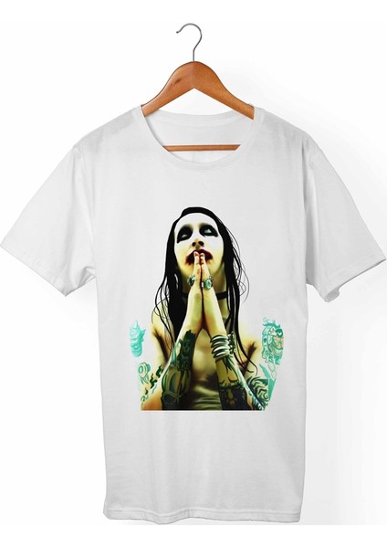 Marilyn Manson Unisex-Kadın Beyaz T-Shirt