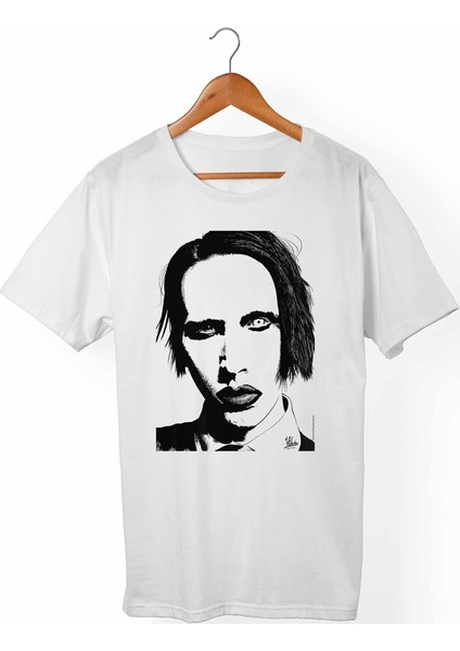 Marilyn Manson Unisex-Kadın Beyaz T-Shirt