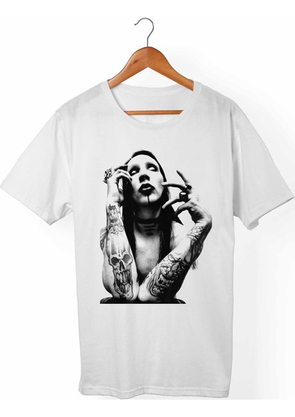 Marilyn Manson Unisex-Erkek Beyaz T-Shirt