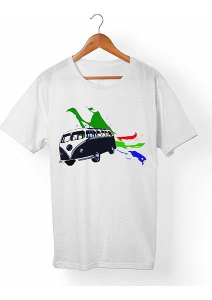 Vw Bus-Hippie Unisex-Kadın Beyaz T-Shirt