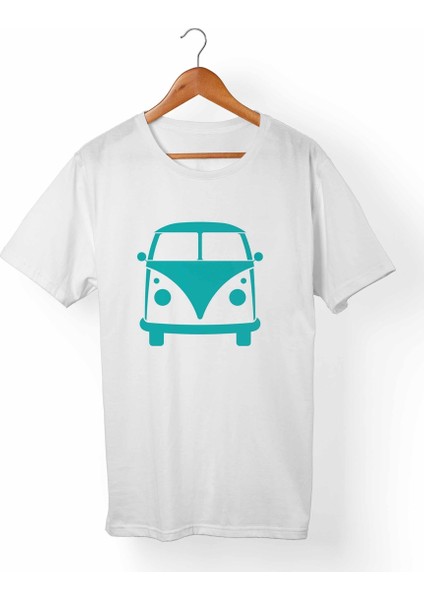 Vw Bus-Hippie Unisex-Erkek Beyaz T-Shirt