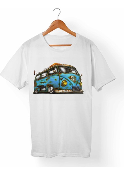Vw Bus-Hippie Unisex-Erkek Beyaz T-Shirt