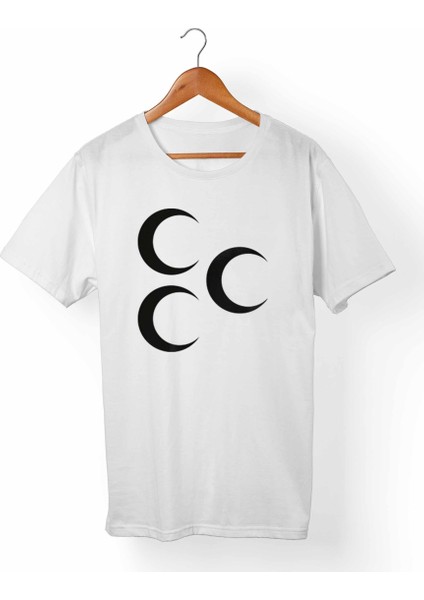 Ay Yıldız Türk-Bozkurt Unisex-Erkek Beyaz T-Shirt