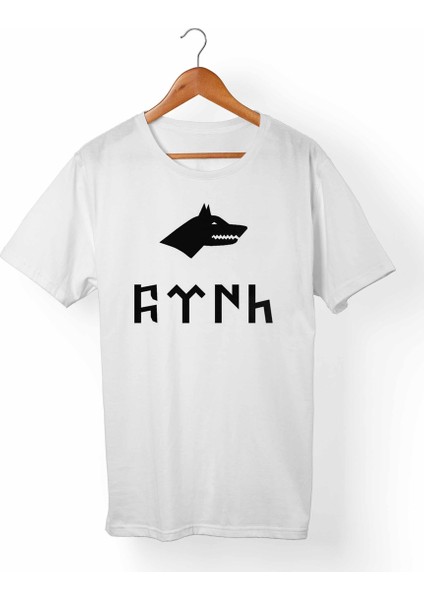 Ay Yıldız Türk-Bozkurt Unisex-Erkek Beyaz T-Shirt