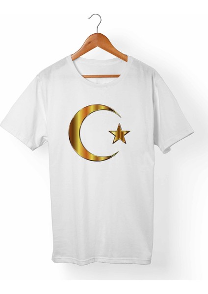 Ay Yıldız Türk-Bozkurt Unisex-Kadın Beyaz T-Shirt