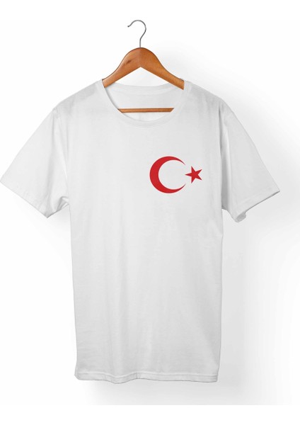Ay Yıldız Türk-Bozkurt Unisex-Erkek Beyaz T-Shirt