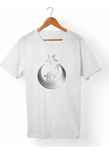 Ay Yıldız Türk-Bozkurt Unisex-Kadın Beyaz T-Shirt